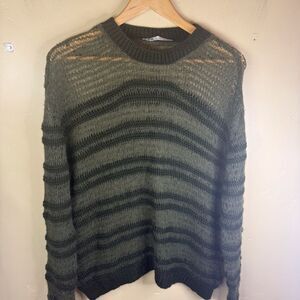 Zara Womens Striped Open Knit Size Small Sweater Olive Black Career Work Wear